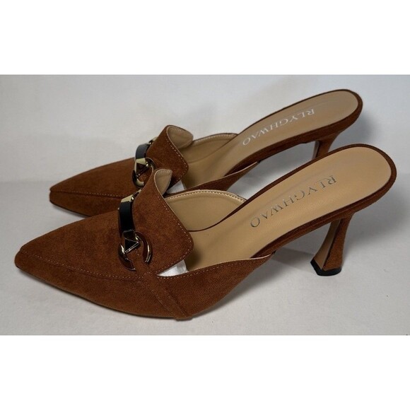 Shoes - RLYGHWAO - Pointed Closed Toe High Heel Mules - Brown Suede - Women's 8.5 - NEW